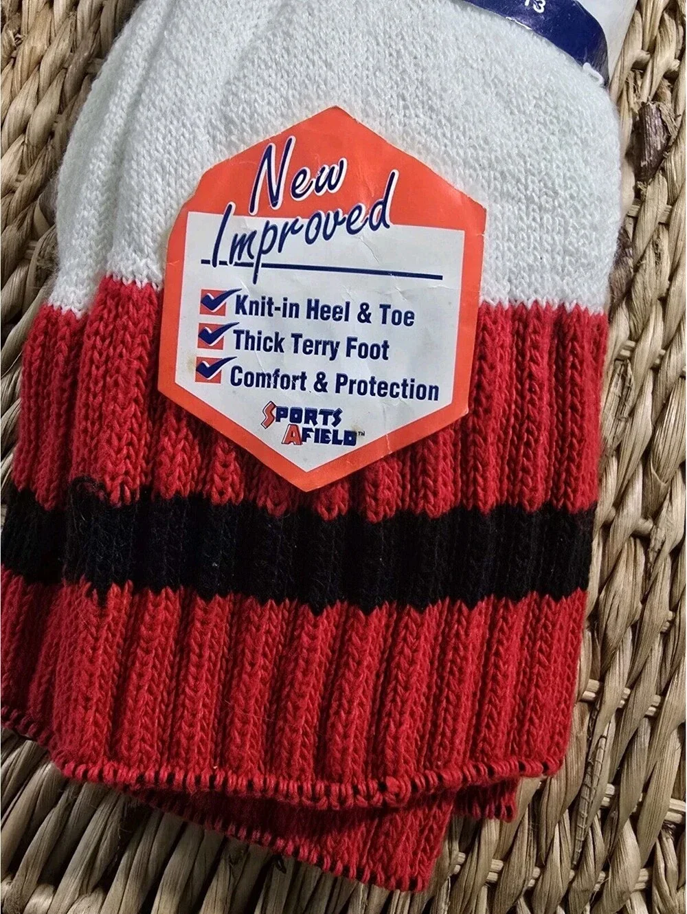 2 Pair NOS Vtg Athletic TUBE SOCKS. Red Black Stripes on White Sz 10-13.